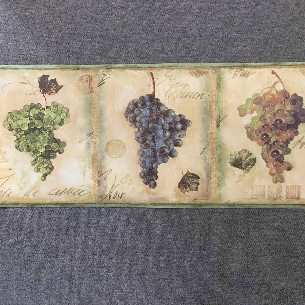 GRAPES & WINE LABELS WALLPAPER BORDER Pre-pasted 10 1/4 in. high x 15 ft. long